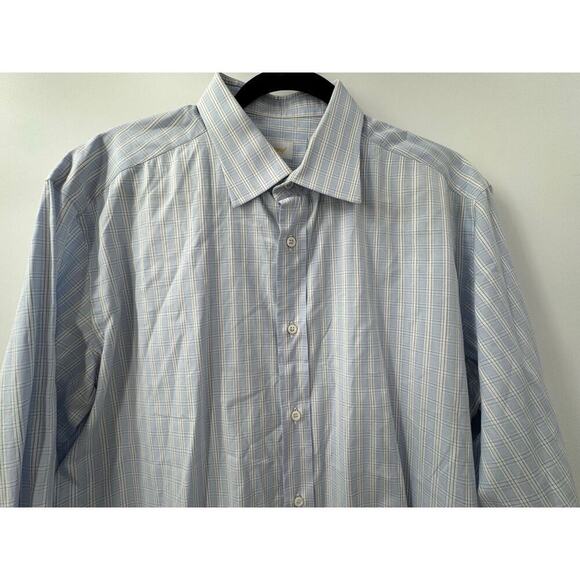 Brioni Men’s‎ White & Blue Checkered Cotton Dress Shirt Size 43/17 Made in Italy - Picture 1 of 5